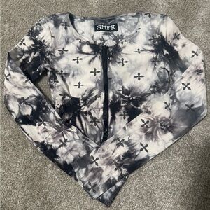 SMFK Black and Gray Tie-Dye Top